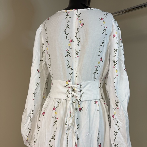 SHEIN White Embroidered Cottagecore Maxi Dress Puff Long Sleeve Milkmaid Style M - Picture 3 of 5